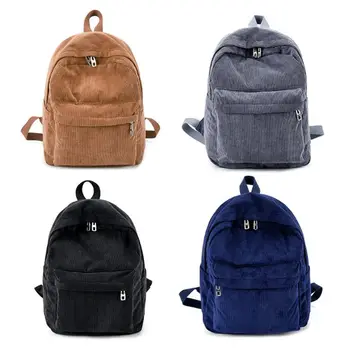 

NoEnName_Null High Quality Polyester Women Zipper Vintage Rucksack Corduroy Backpack School Bag Casual Computer Bookbag