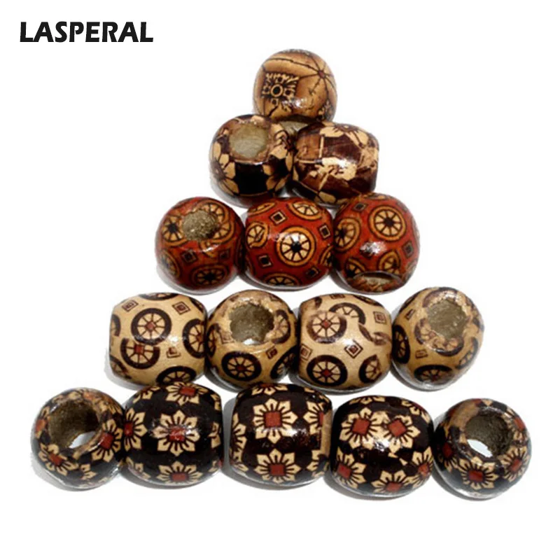 

LASPERAL Fashion 100pcs Randomly Mixed Large Hole Wood Beads Hand Made Barrel Pattern Diy Retro Beads Diy Jewelry Accessories