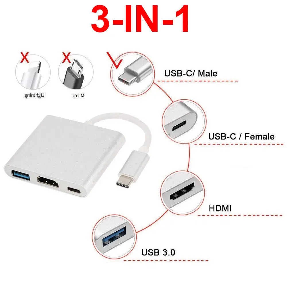 Конвертер USBC 3,1 USB C типа к USB 3,0/HDMI/type C адаптер для зарядного устройства для Apple Macbook и Google Chromebook Pixel