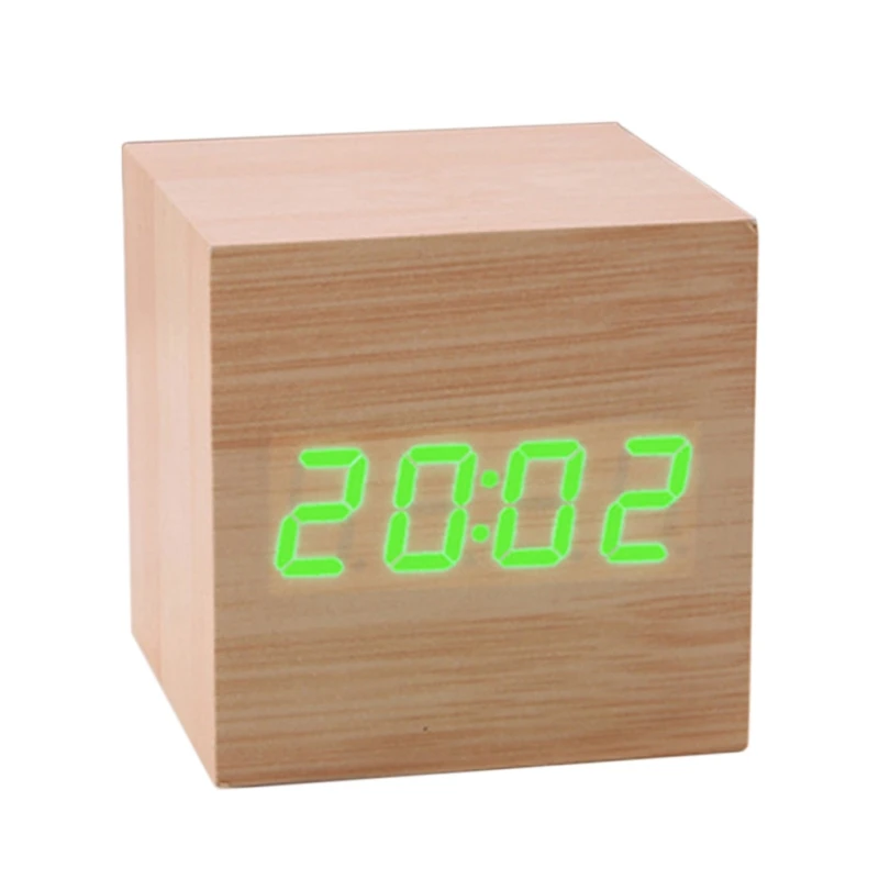 Мини-часы с деревянными звуками, новые современные деревянные цифровые Светодиодный Настольные часы с будильником, прикроватные настольные часы с календарем, настольный декор - Цвет: 11