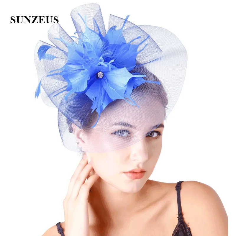 White Wedding Hats for Bridal Feathers Beaded Elegant Fascinators for Women Formal Party Hair Accessories SH44