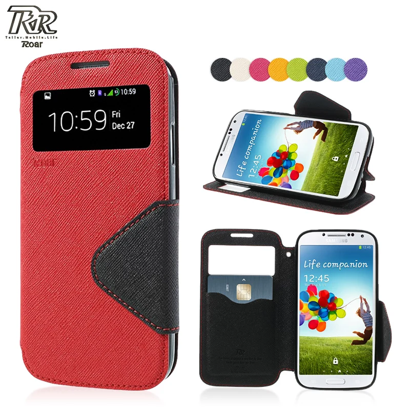 Phone Cases for Samsung S4 I9500 Roar Korea Fancy Diary Window View Leather Skin Cover for