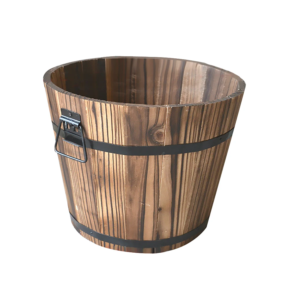 High quality Wooden Bucket Pot Flower Planter Barrel Patio Garden Outdoor Home Decor #1 S