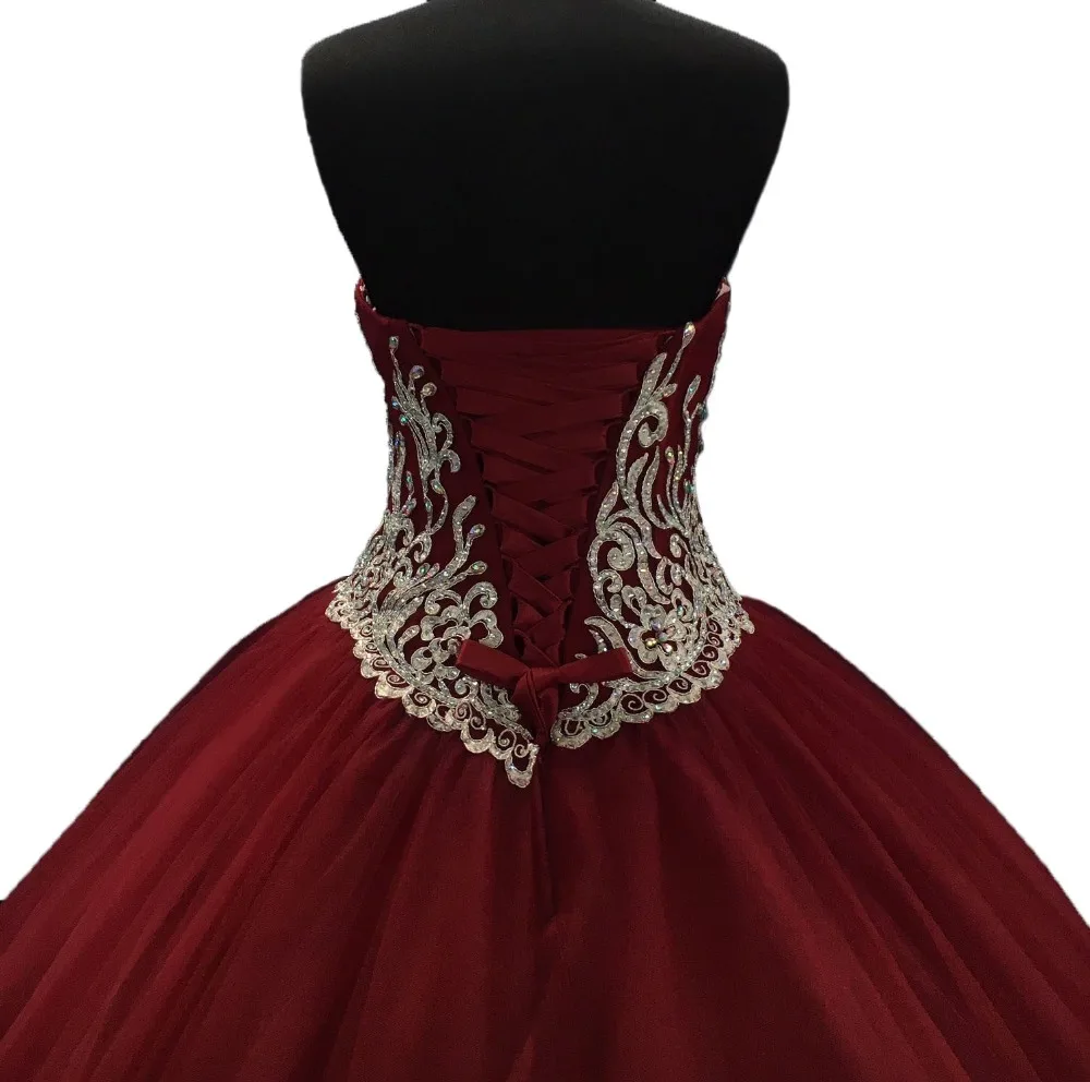 Quinceanera Dresses Sweetheart Ball Gown for 15 Years Tulle with Silver Embroidery Long Prom Dress New Actual Images