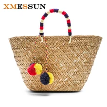 Богемная пляжная сумка соломенные сумки сумка ведро летние сумки ручная работа женская сумка плетеная Новая высококачественная плетеная Сумка из ротанга C96