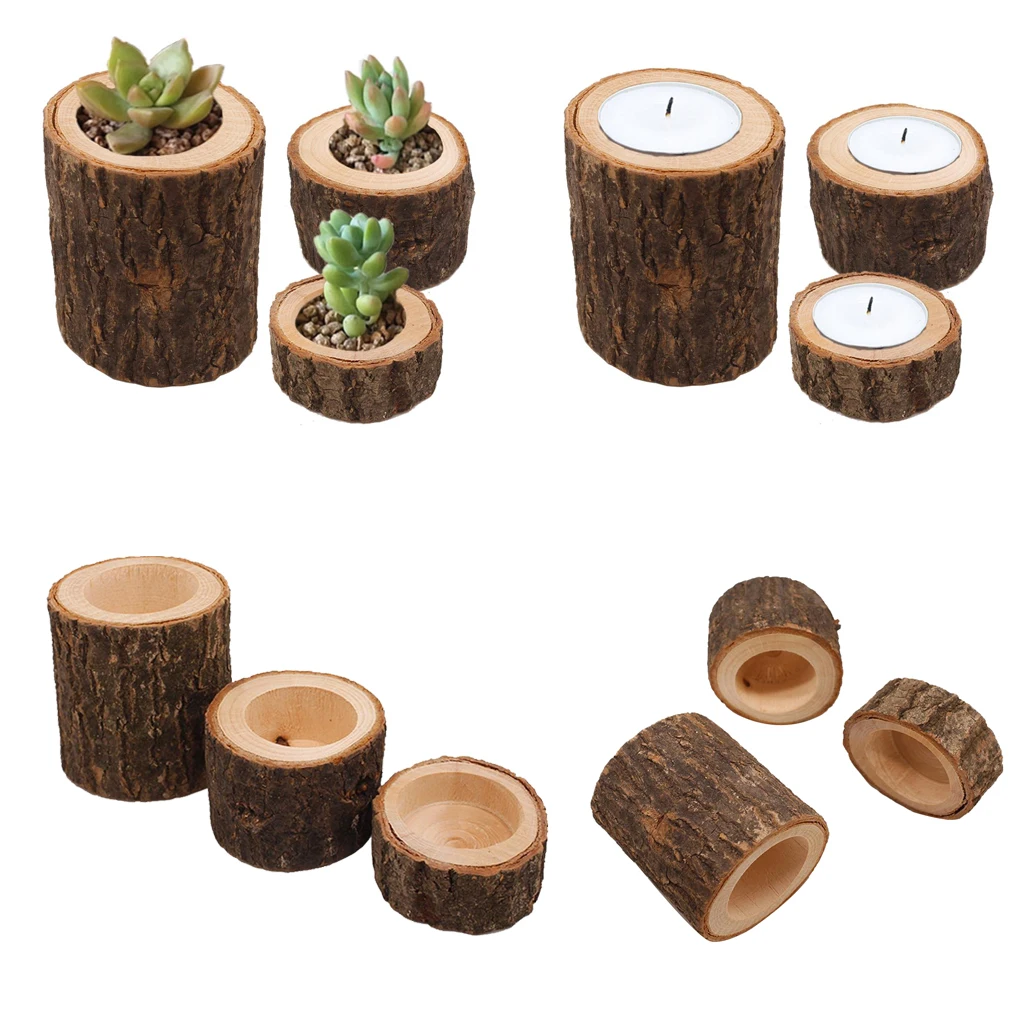 3x Stump Candle Holder Tea Light Holder for Wedding Xmas Holiday Decoration