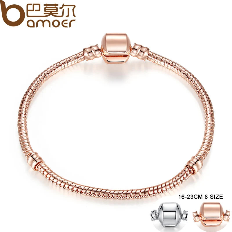 BAMOER Rose Gold Color & Silver Snake Chain Bracelets DIY Bracelet