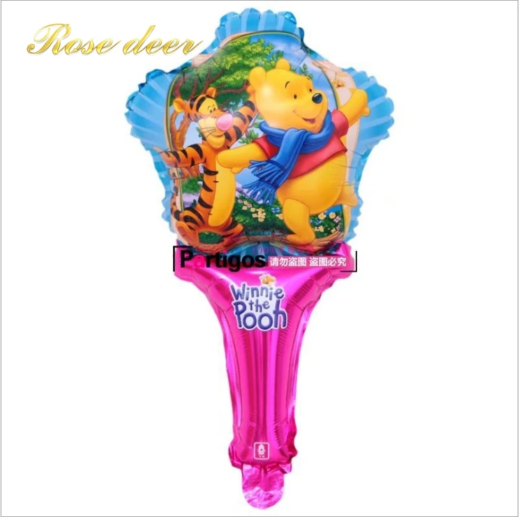 

50pcs/lot Cute Winnie the Pooh cartoon hand held Foil balloon Balloons printed handheld balloon toys for Kid Gift party layout