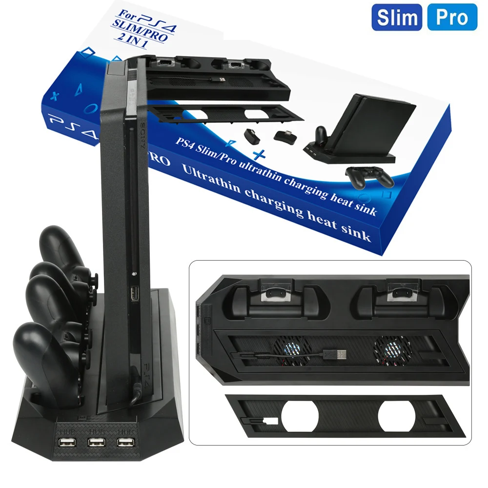 Suporte com ventilador e carregador para ps4, estação de carregamento ultra fina para