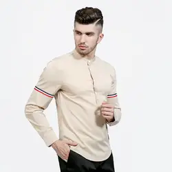 Новый 2017 Для мужчин Рубашки Slim Fit Мужская одежда одноцветное Рубашки полосатый украшения социальных Повседневная рубашка Для мужчин бренд