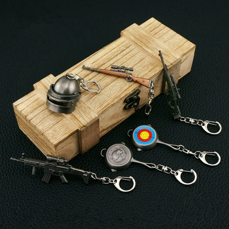 

PUBG Playerunknown's Battlegrounds box is equipped with six sets Keychain Pans Weapon Model Key Chain Surprise gift