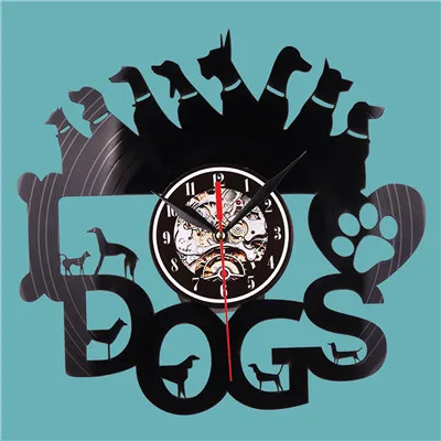Большие виниловые настенные часы художественная Подарочная комната современная домашняя запись винтажное украшение Механический Стиль Собаки современный дизайн 3d настенные часы - Цвет: Black 1
