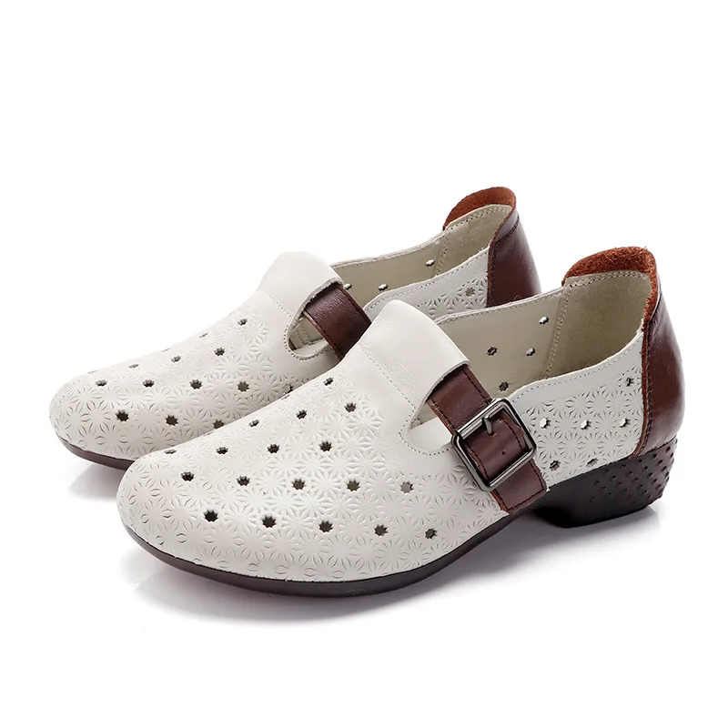 

2019 Breathable Hollow Genuine Leather Sandals Summer Casual Slippers Women Sandals Comfortable Soft Bottom Women Shoes Sandals