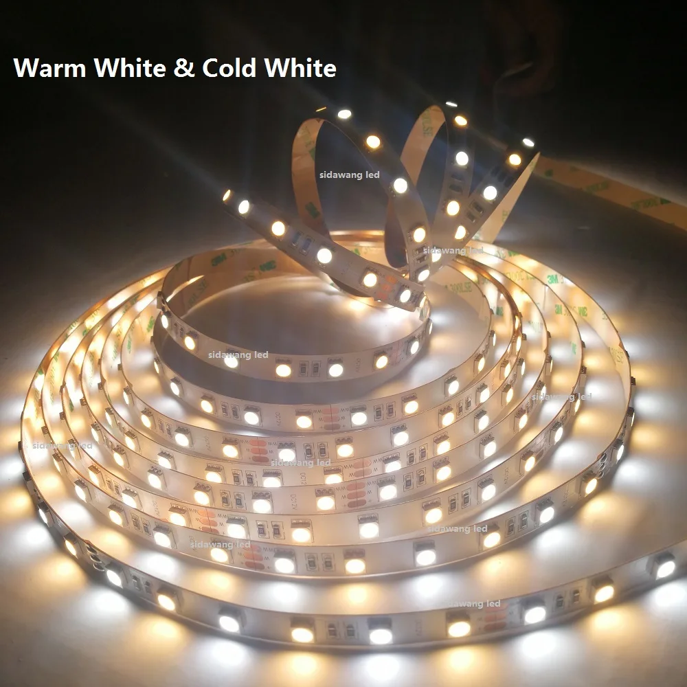 

Dual Color CRI>95 SMD5050 60LEDs/m CCT Color Temperature Adjustable & Dimmable LED Strip Light W+WW DC12V/24V 5m/reel IP20