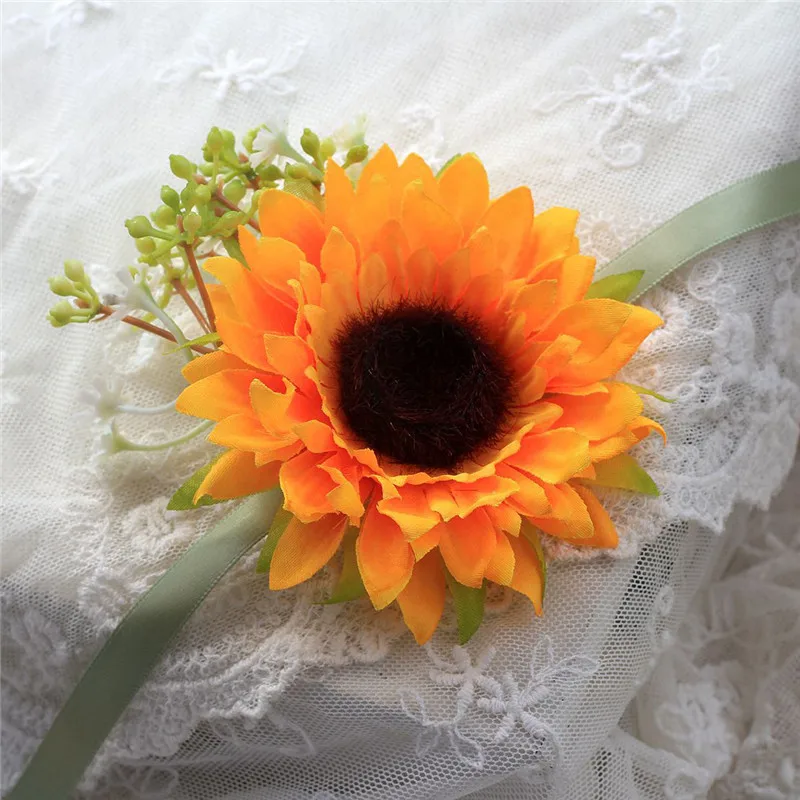 Свадебный букет Свадебные цветы искусственный подсолнух цветок на запястье бутоньерка для невесты Свадебный букет цветов buque de noiva - Цвет: Wrist flower