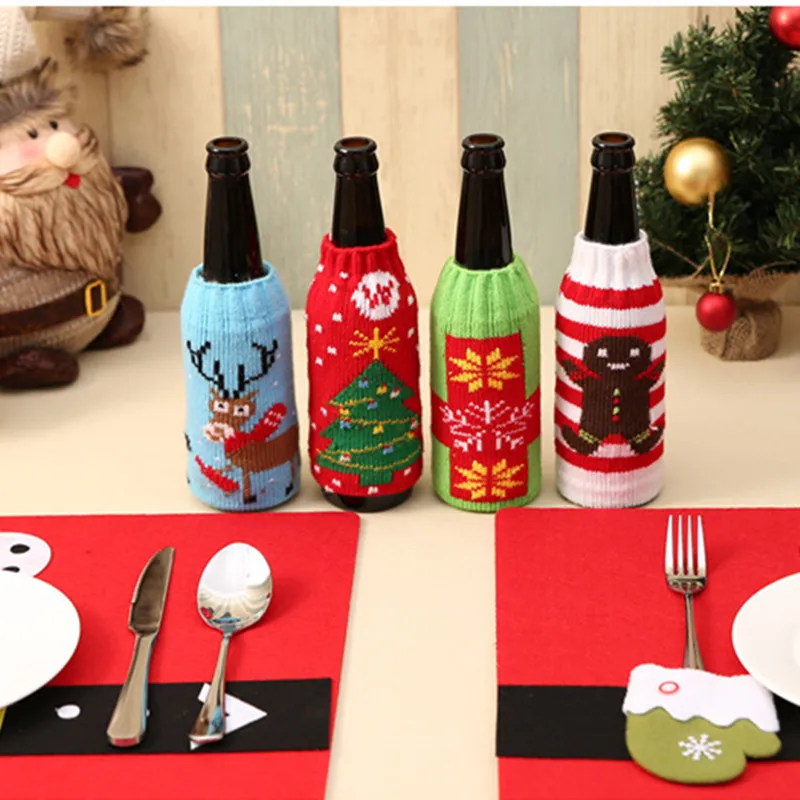 

Knitting Wine Bottle Cover Keep WARM Christmas Decoration For Home Dinner Table Decor Xmas New Year Party Decoration Supplies