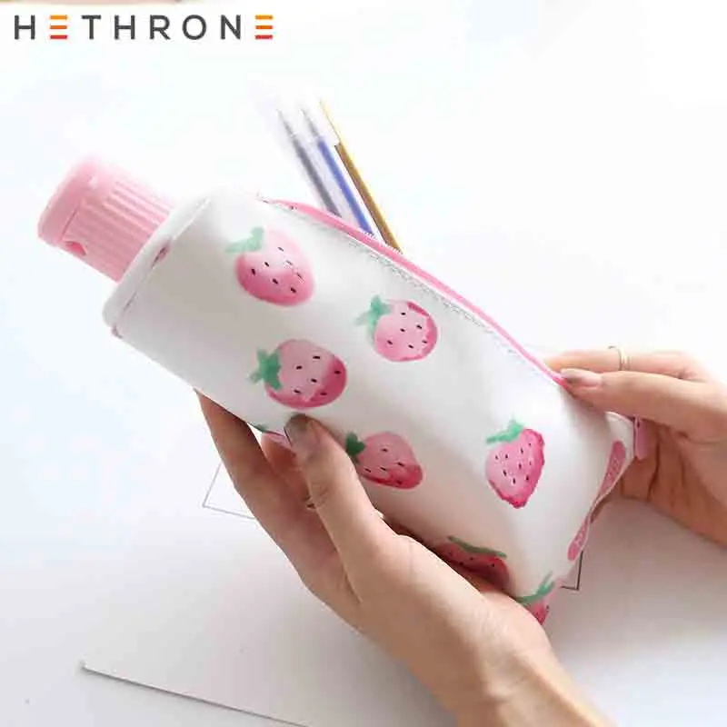 

Hethrone 1pcs Lovely Peach leather Pencil Case toothpaste style Multifunction with Pencil sharpener kawaii trousse stylo PU bag