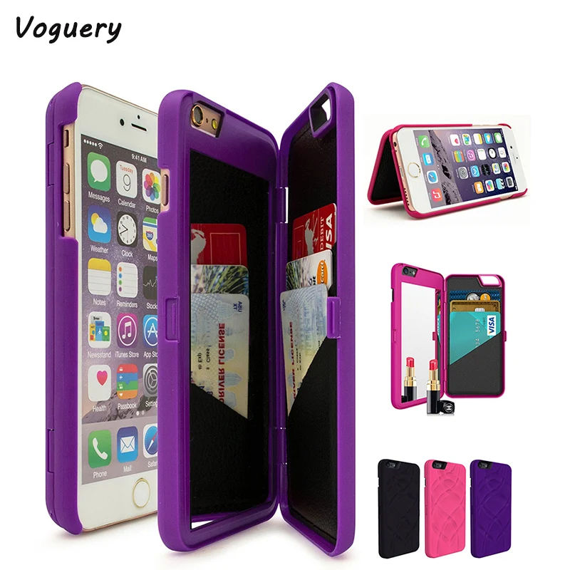 Voguery Hidden Back Mirror Wallet Case for iPhone 6 6s 7 8 Card Holder Kickstand Back Cover for