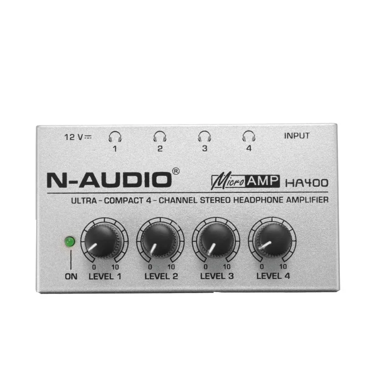 HA400 Ultra-compact 4 Channels Mini Audio Stereo Headphone Amplifier With Power Adapter Silver