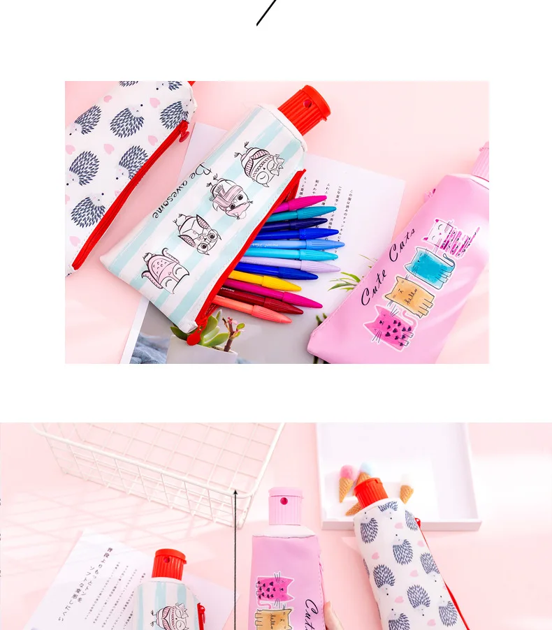 Creative toothpaste leather Pencil Case Cute Unicorn Owl cat large Pen Bag Kawaii Office School Supplies Korean Stationery