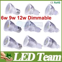 Супер Яркий COB GU10 Led 6 Вт 9 Вт 12 Вт лампочки 60 угол затемнения E27 E26 E14 MR16 светодиодный прожектор теплая/чисто/холодный белый 110-240 В CE