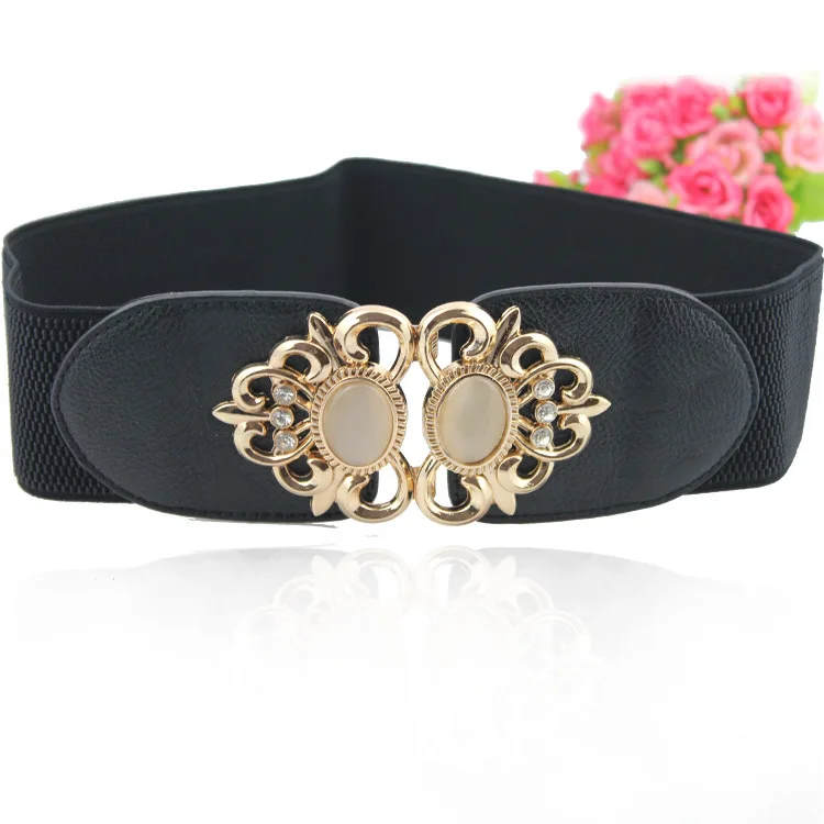 Luxury Brand Designer Gemstone Diamonds Women Wide Belt Elastic Dress