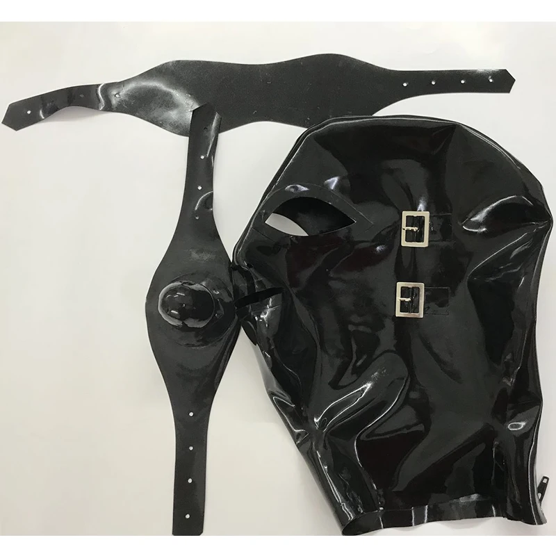 Сексуальное экзотическое белье ручной работы черный латекс капюшон маска с рот кляп тени для век рот крышка капот cekc зентай Фетиш-униформа