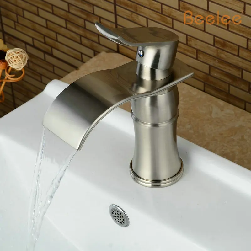 Beelee BL9018N الشلال بالوعة الحمام صنبور حوض مرحاض الغرور خلاط ، النيكل ناعم