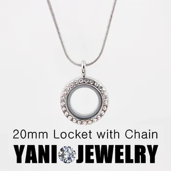 

10pcs/lot Free shipping 20mm Mini Floating Locket with Rhinestones Glass Memory Locket with Free Chain