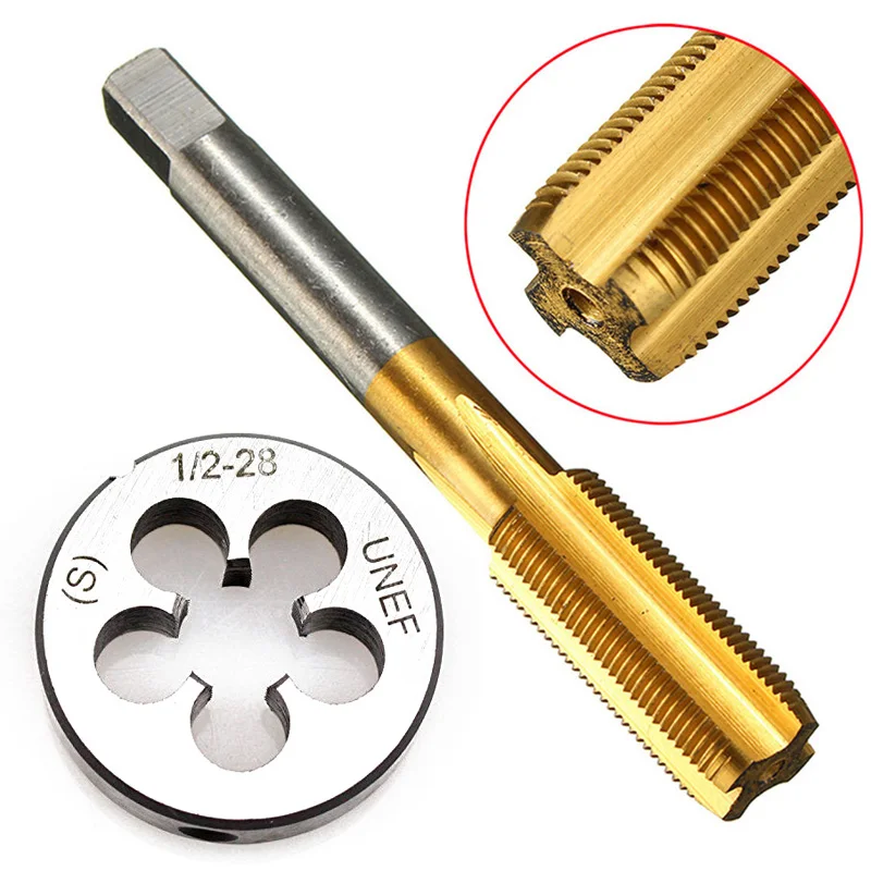 High Hardness UNF 1/2 -28 HSS Titanium Coated Tap & Round Die Set Right Hand Thread Tool For Mold Machining Mayitr