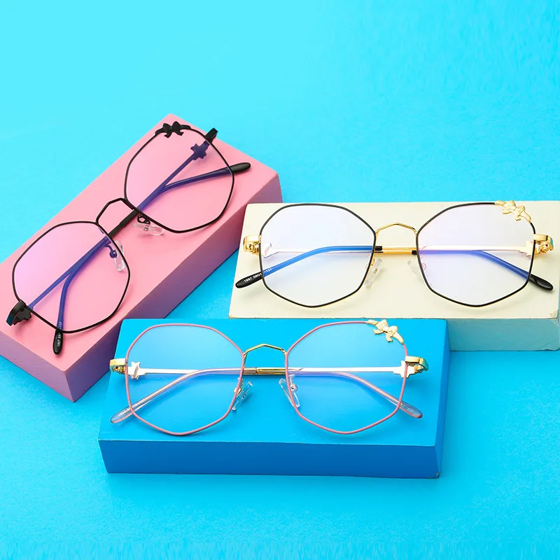 2019, women's spectacle frames, polygons, myopic spectacle frames, bows, flat lenses, ultra-light, metal