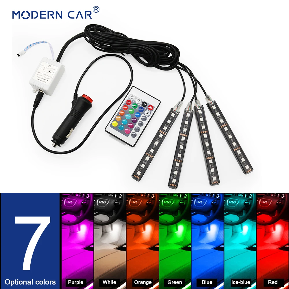  MODERN CAR RGB LED DRL Strip Light Car Interior Decorative Lights Automobile Atmosphere Lamp Remote - 32907648414