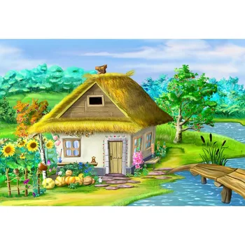 

Vinyl cartoon Farm Backdrop Cartoon Forest House Rivers for Photography Studio Kids Photo Shoot Background Booth Studio G-597
