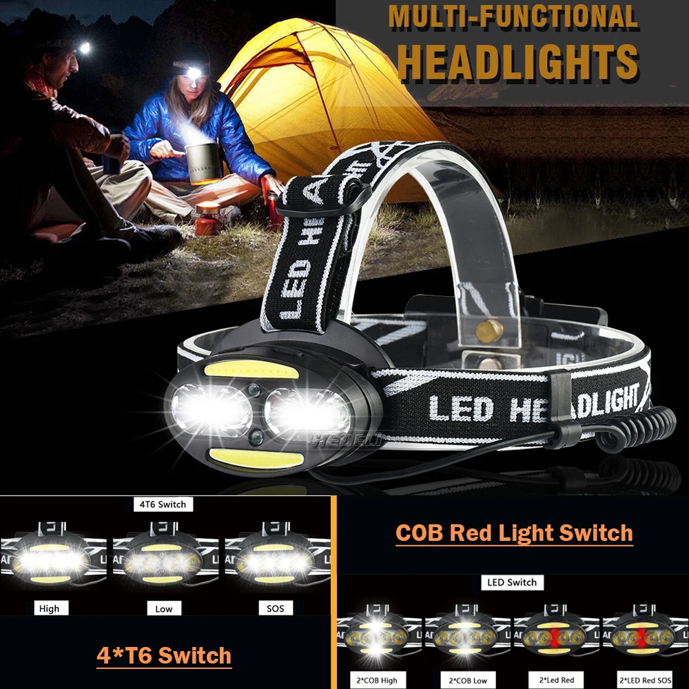 Buy 8 LED 40000 lumens headlamp xml T6 cob IR Sensor headlight 18650 rechargeable battery flashlight usb head lamp fishing light Led