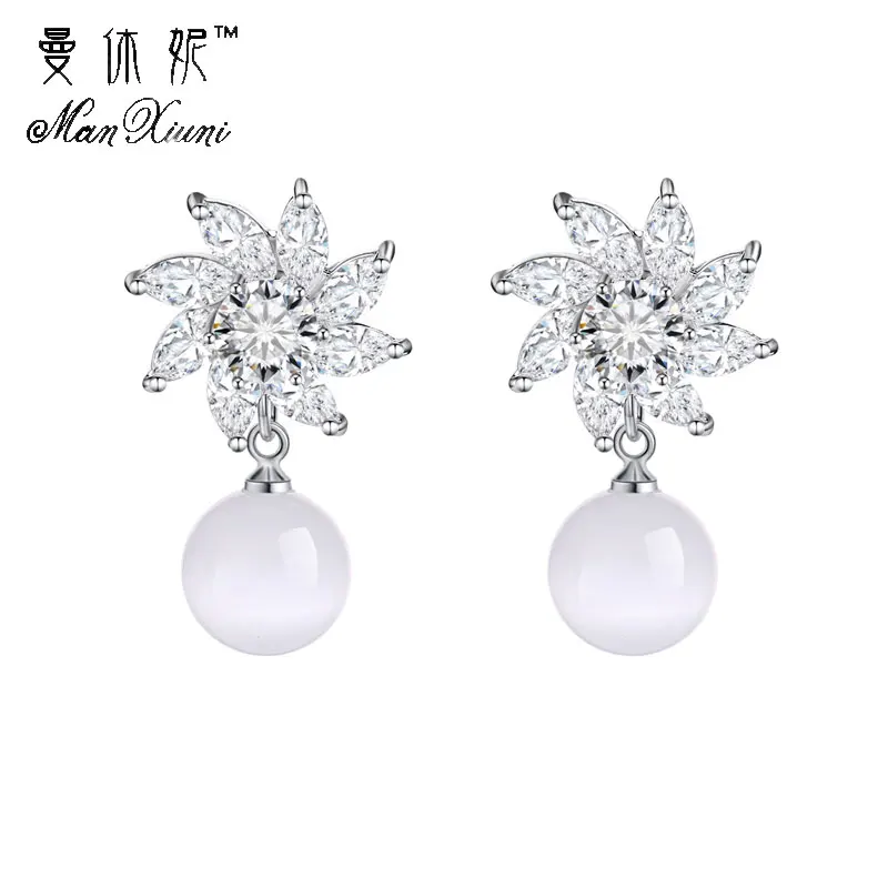

Manxiuni Hot Sale Silver Color Sparking Earrings For Woman Luxury Pearl & Meteor Stud Earring Party Jewelry Arete Boda