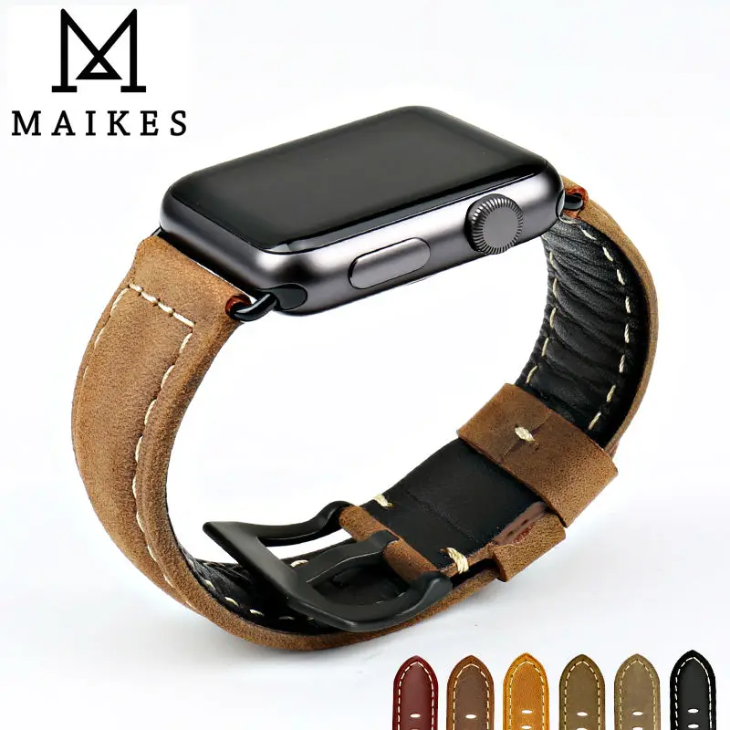 Vente MAIKES nouveau design vintage véritable vache en cuir bracelets montre accessoire bracelet pour apple bande de montre 42mm 38mm série 1 et 2