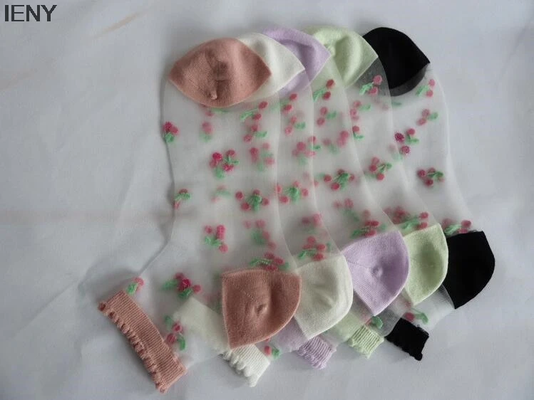 IENY новые модные тонкие крутые прозрачные горизонтальные полосы кристалл шелковые женские носки Вишневый цветок летние удобные носки
