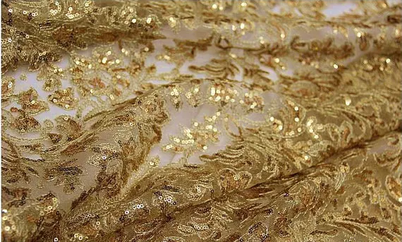 

5 yards per lot gold sequin lace fabric with classical pattern
