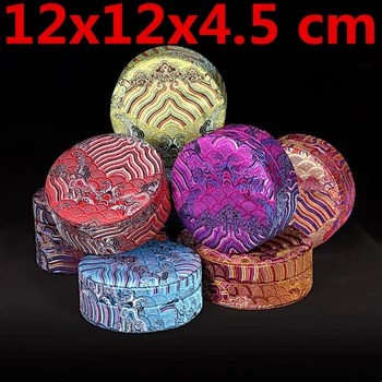 

Soft Craft Round Chinese Luxury Jewelry Gift Box Men Bracelet Box Silk Brocade Women Bangle Packaging Box 12x12x4.5 cm