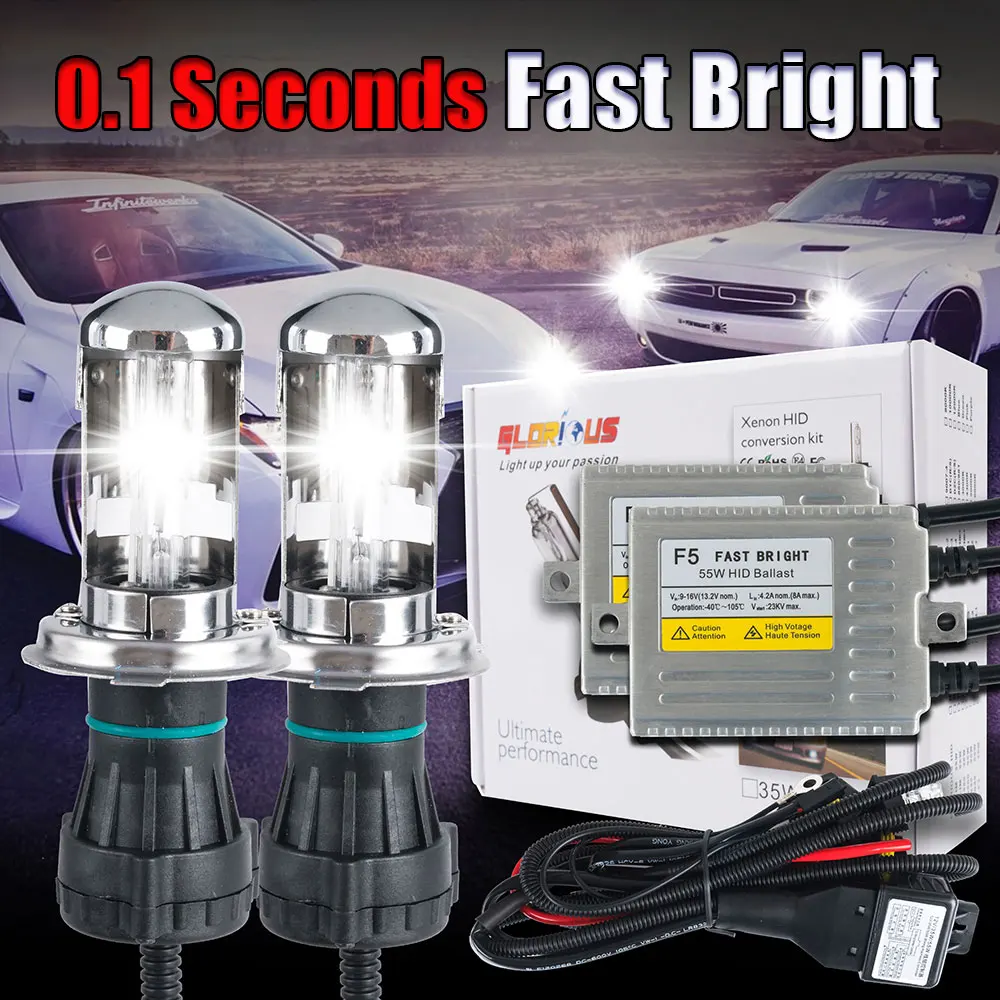 

1set H4 H13 9004/9007 4300K 6000K 8000K 10000K Hi Lo bi xenon HID kit Fast bright F5 12V 55W