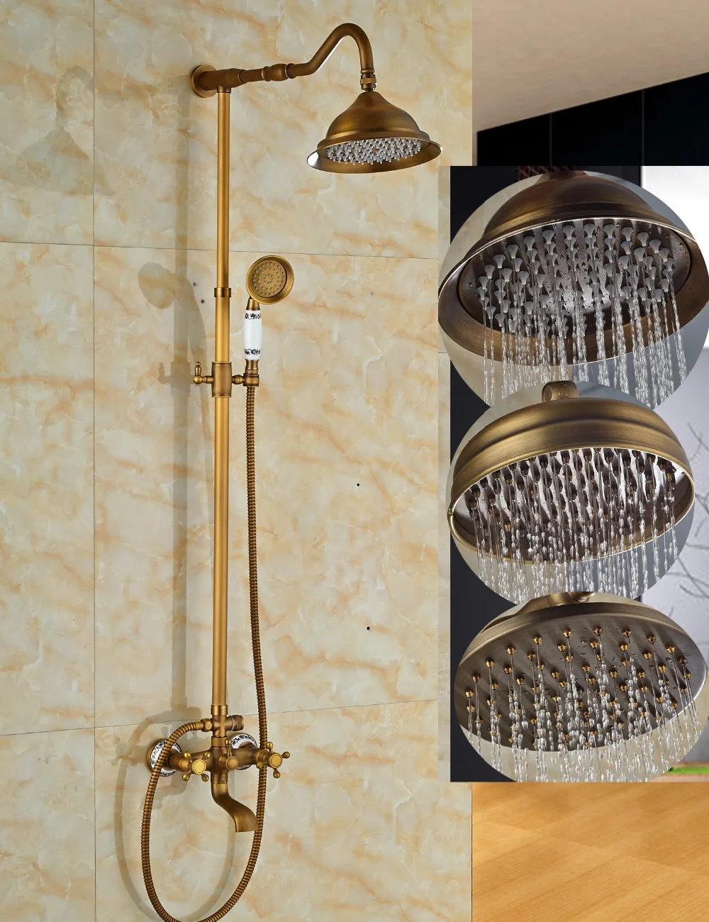 Buy Luxury Elegant Antique Brass 8" Round Rain Shower Head Faucet Bathroom Tub
