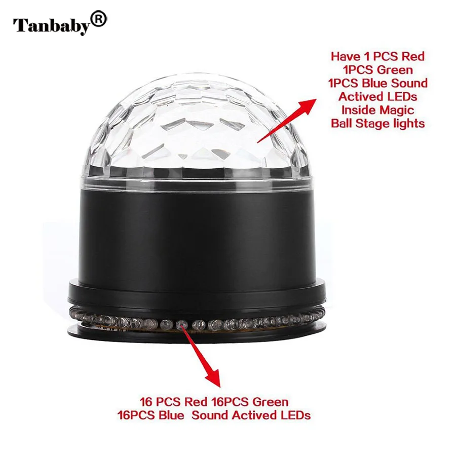 Tanie Mini obrotowa magiczna kula dyskotekowa 48 LED RGB światło sceniczne dźwięk aktywny Auto RGB stroboskop PAR oświetlenie imprezowe dla DJ Show диско шар