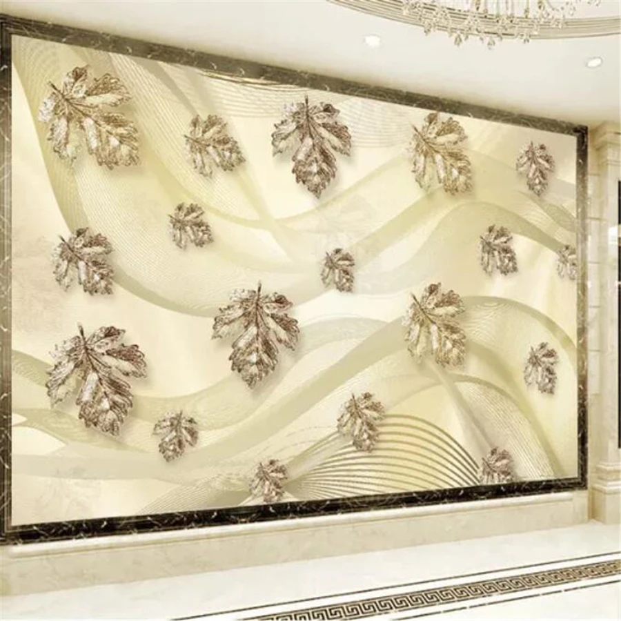 

Custom wallpaper 3d photo mural modern minimalist 3d gold line leaf background wall papers home decor papel de parede wallpaper