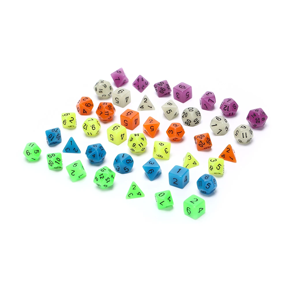 

7pcs/lot Glowing in the dark Dice Set D4/6/8/10/10%/12/20 for Board Game Luminous Dice Wholesale
