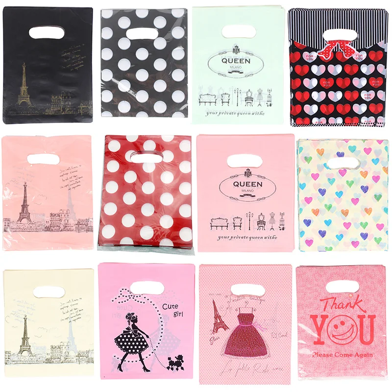 

50pcs/lot Lovely Plastic Tote bags Handbags Loot Bag party Gift Bags for wedding Birthday Party Supplies wedding party favors