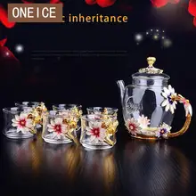 Эмалированная чайная чашка, чайный горшок, Набор чашек, 7 наборов, стеклянные чайные горшки, 1 чайный горшок, 6 чашек, рождественское свадебное украшение для дома