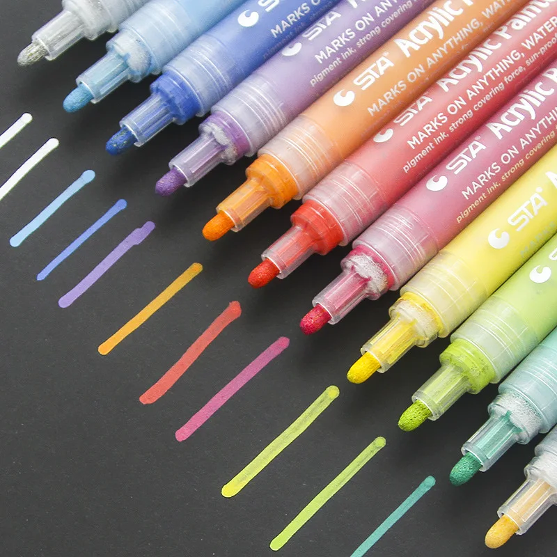 14 Colors STA Bright Colorful Waterproof Metallic Acrylic Paint 