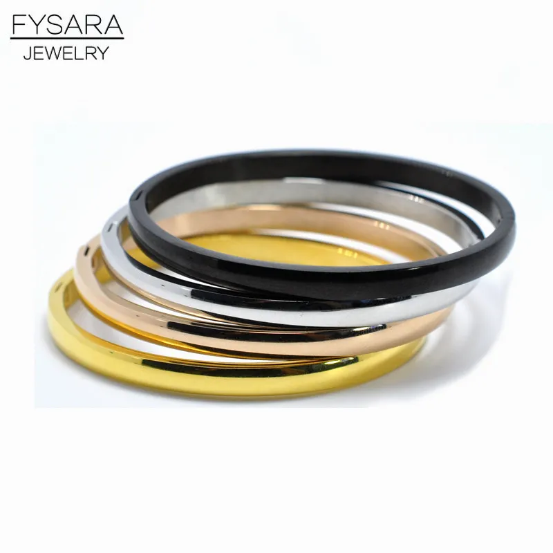 

FYSARA Rose Gold Black Color Stainless Steel Bangles Bracelets For Women Open Simple Round Armband Jewelry