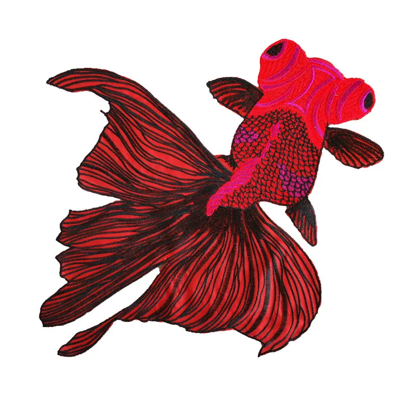 Большой красной рыбы вышитая наклейка патчи аппликация пришить патч для одежды рубашка ручной одежды вышивка DIY