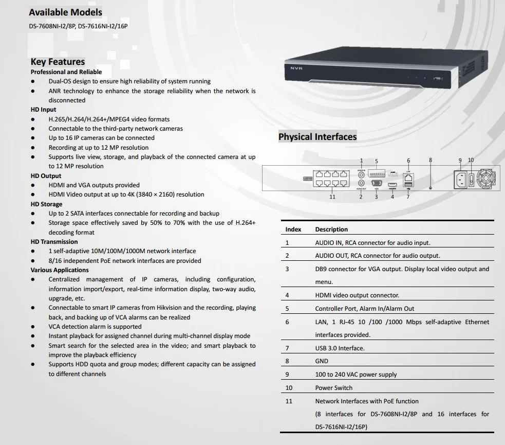 DS-7608NI-I2/8 P Английская версия 2SATA 8 POE порты 8ch NVR Поддержка третьи вечерние камеры, plug& play NVR POE 8ch H.265